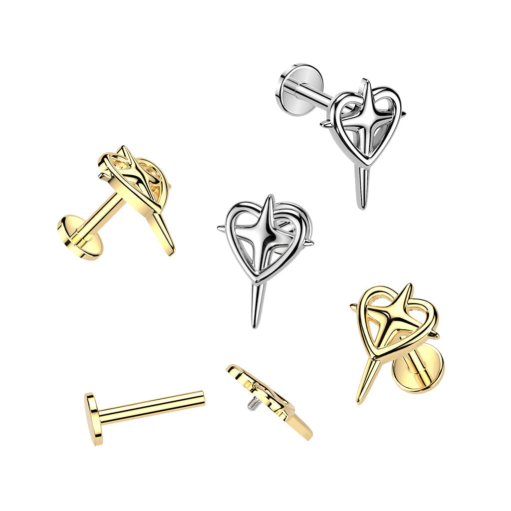 Internally Threaded Flat Back Labret With Heart & Cross Top (LIS06)