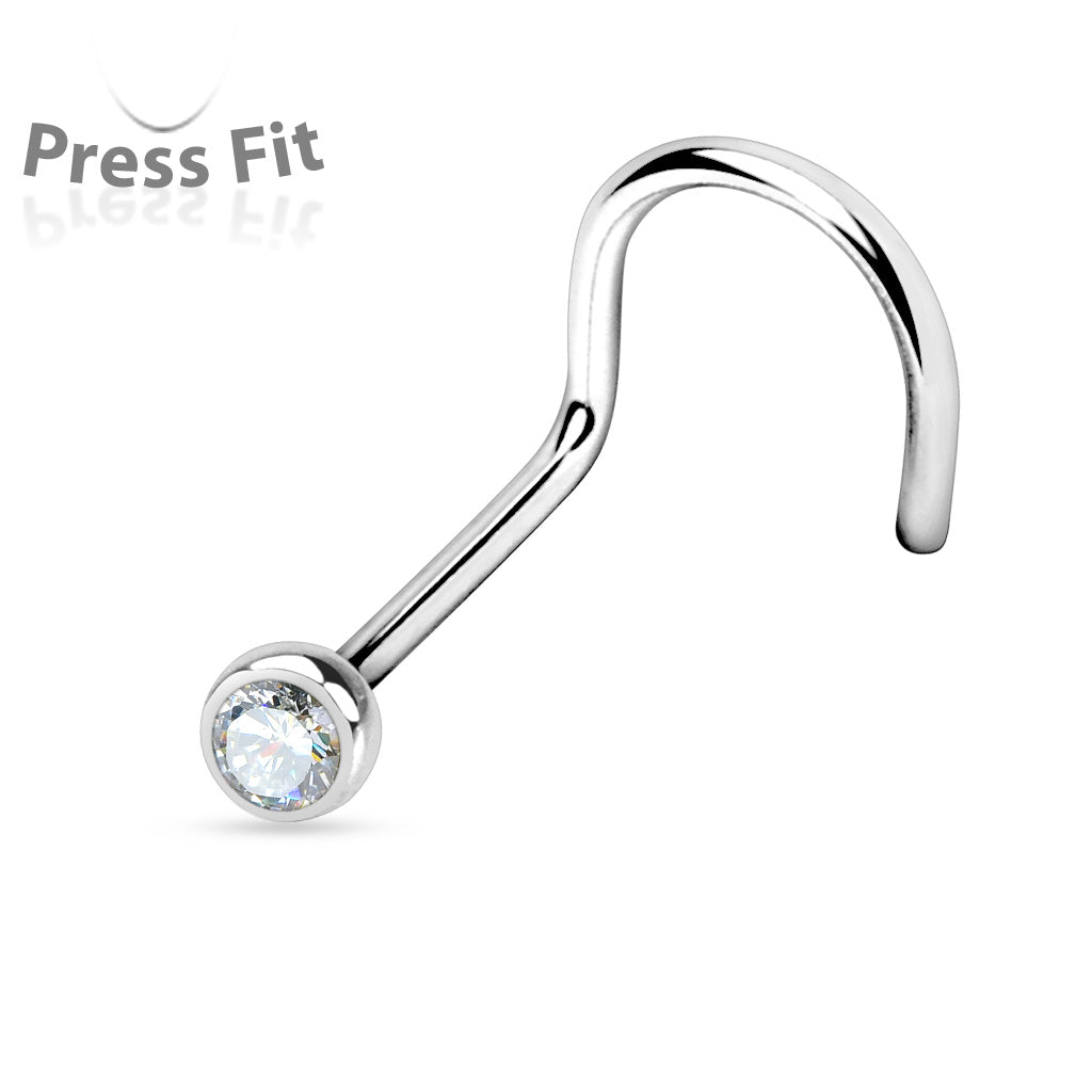 Surgical Steel Nose Screws with Press Fit Clear Gem Ball