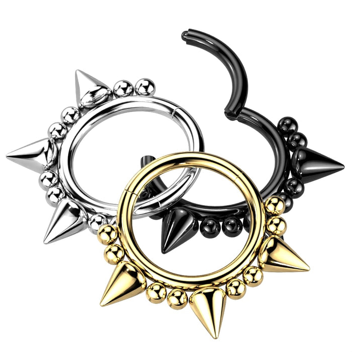 Surgical Steel Hinged Segment Hoop Ring With 3 Spikes and Balls (RH067)