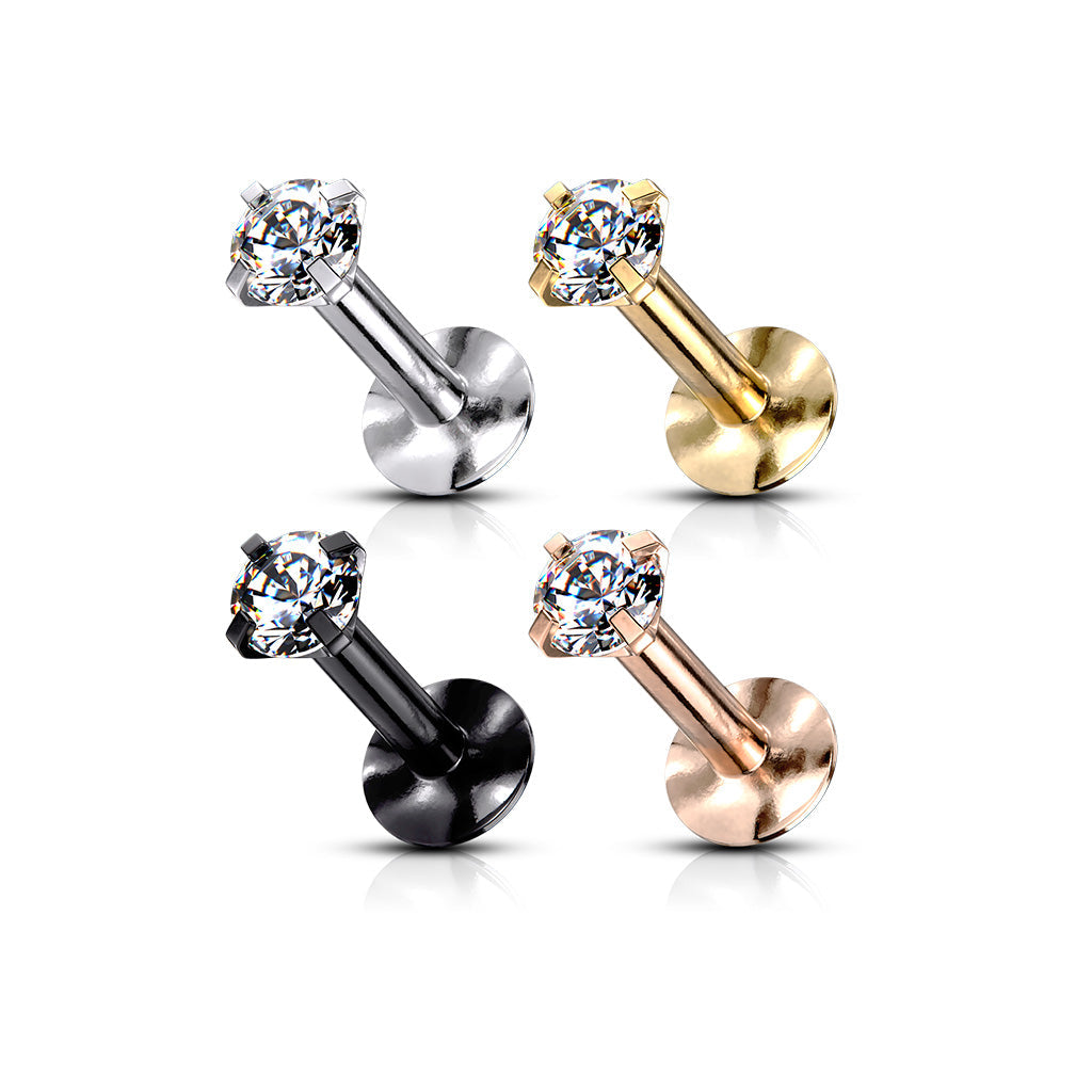 Internally Threaded Round Prong Top Gem Labret IP Colour Over 316L Surgical Steel