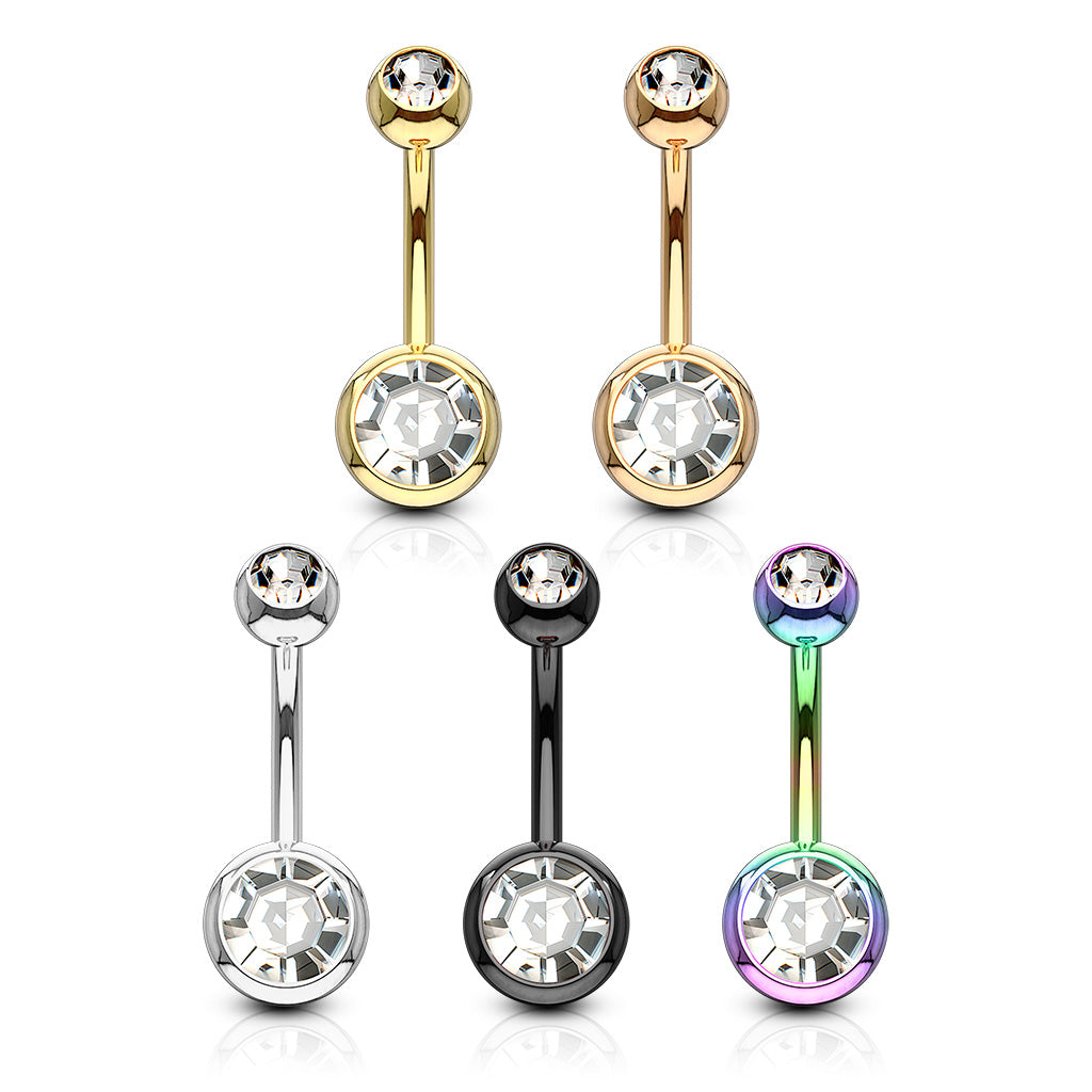 Double Jeweled IP Colour Plated Over 316L Surgical Steel Navel Rings