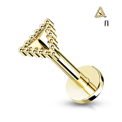 Surgical Steel Internally Threaded Labret, Monroe, Cartilage Stud Rings with Beaded Edge Triangle