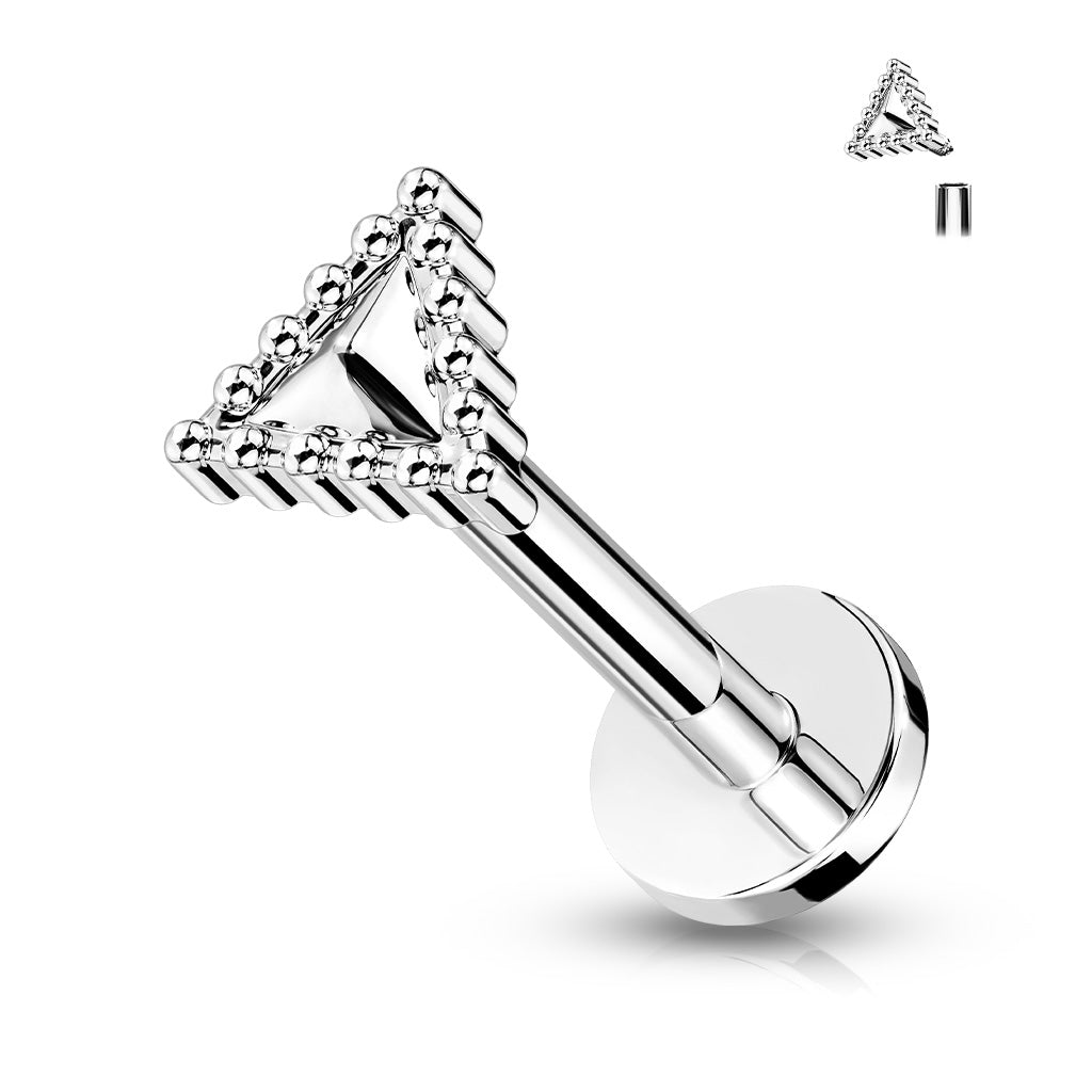 Surgical Steel Internally Threaded Labret, Monroe, Cartilage Stud Rings with Beaded Edge Triangle