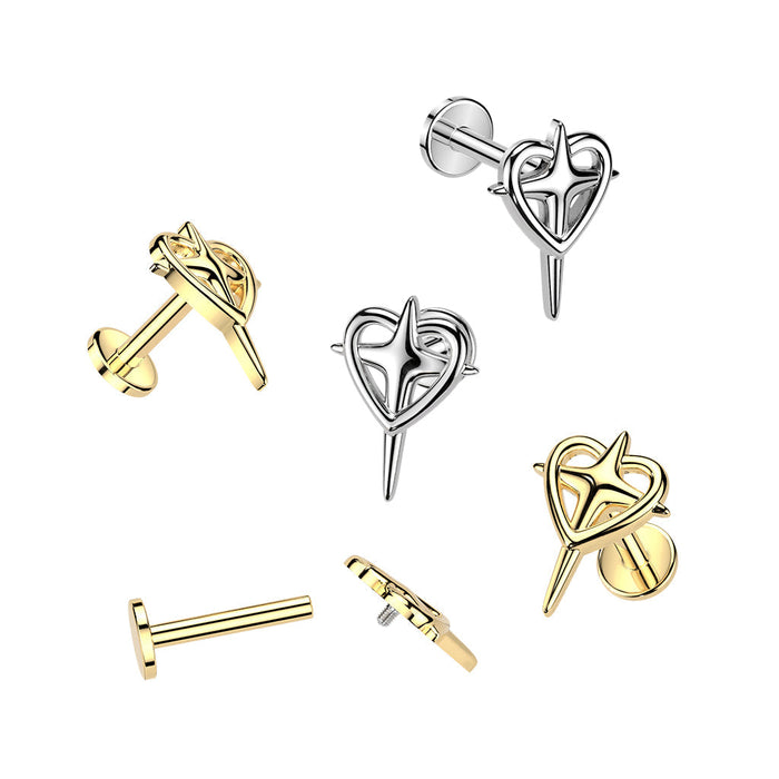 Internally Threaded Flat Back Labret With Heart & Cross Top (LIS06)