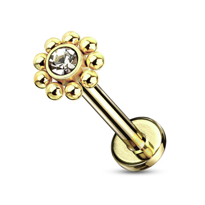 Surgical Steel Internal Thread Flat Back Studs with 6 CZ Cross Top