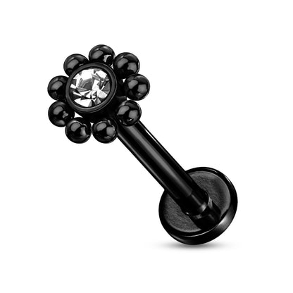 Surgical Steel Internal Thread Flat Back Studs with 6 CZ Cross Top