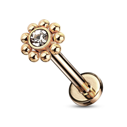 Surgical Steel Internal Thread Flat Back Studs with 6 CZ Cross Top