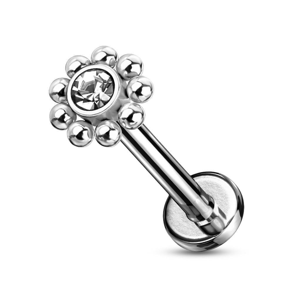 Surgical Steel Internal Thread Flat Back Studs with 6 CZ Cross Top