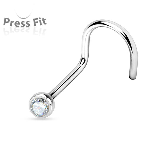Surgical Steel Nose Screws with Press Fit Clear Gem Ball