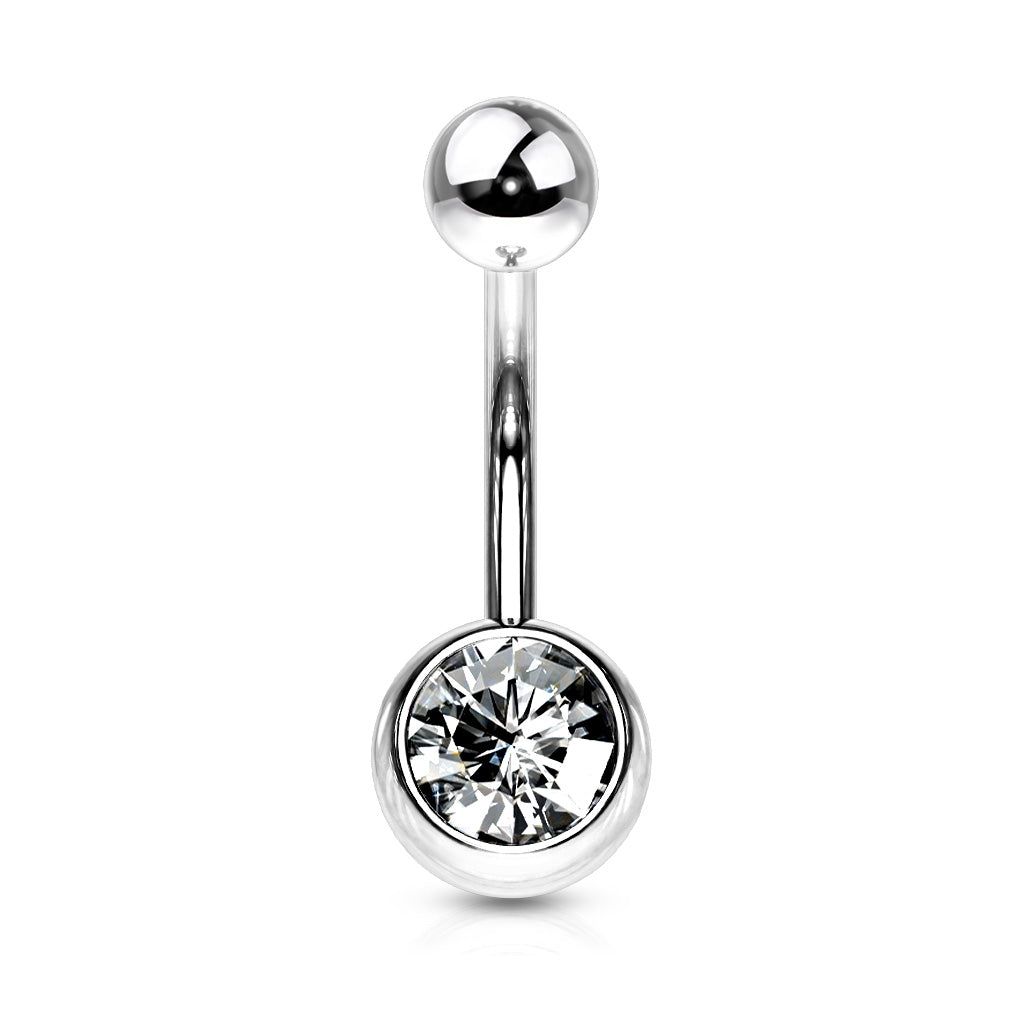 Surgical Steel Clear Gem Set Belly Button Ring