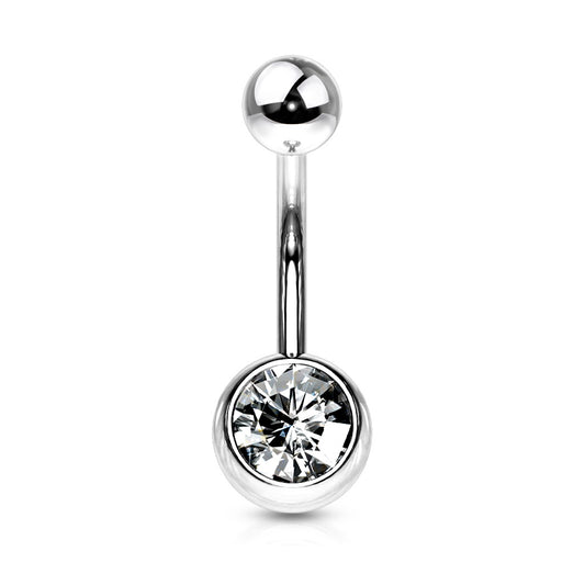 Surgical Steel Clear Gem Set Belly Button Ring