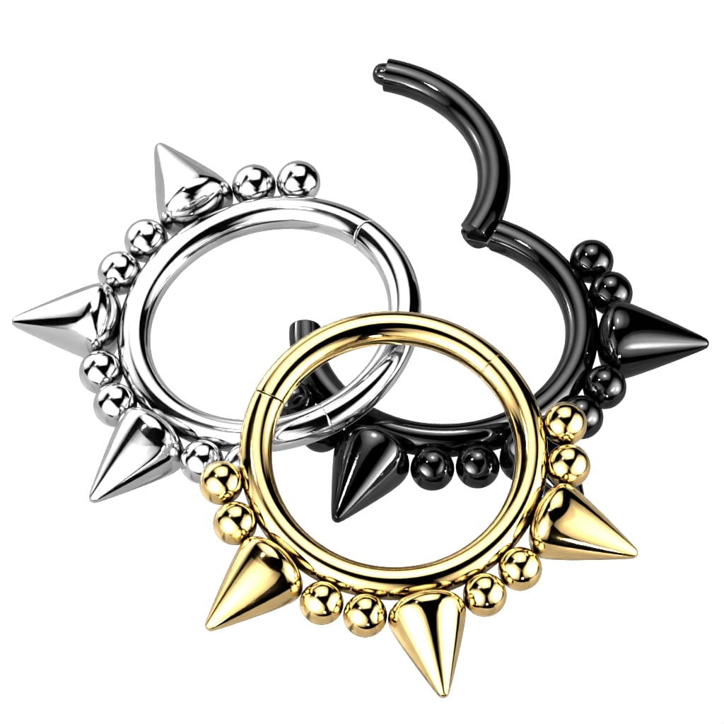 Surgical Steel Hinged Segment Hoop Ring With 3 Spikes and Balls (RH067)