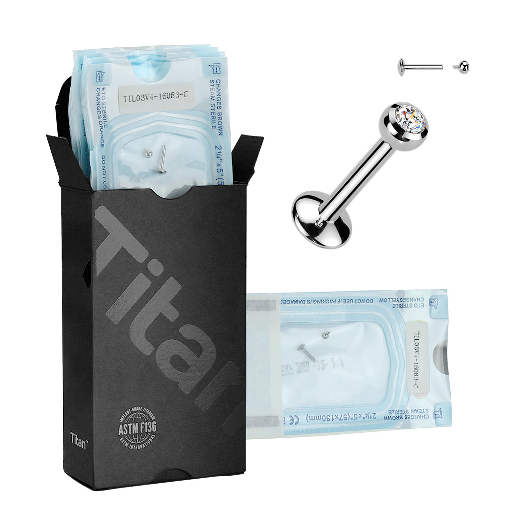 Titanium Pre-Sterilized Internally Threaded Labret, 4mm Convex Base With Pressed Fit Crystal Top (UTIL03V4)