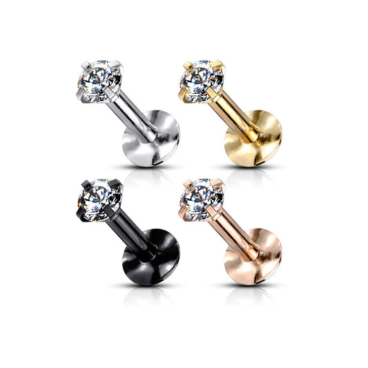 Internally Threaded Round Prong Top Gem Labret IP Colour Over 316L Surgical Steel