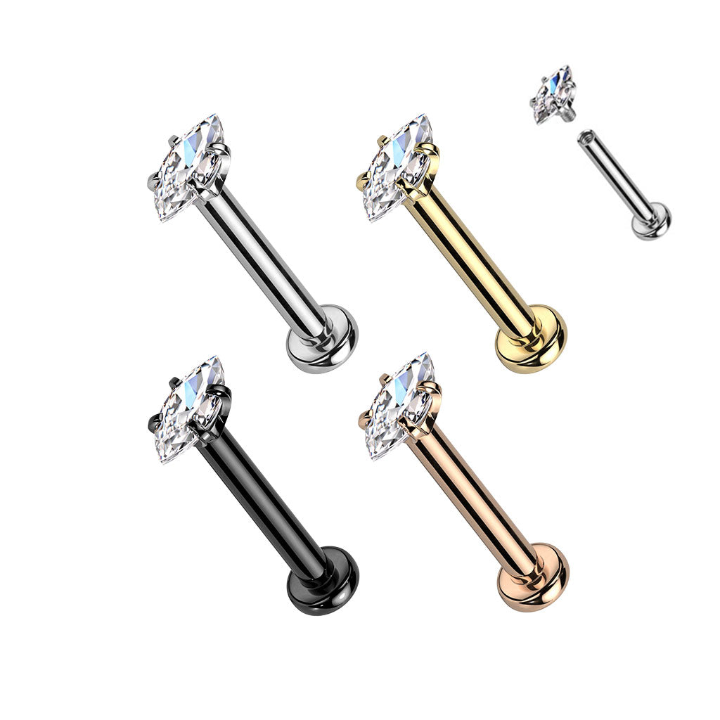 Internally Threaded Marquise CZ Prong Set 316L Surgical Steel Labret