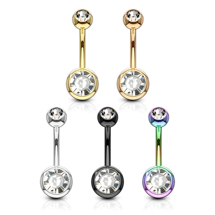 Double Jeweled IP Colour Plated Over 316L Surgical Steel Navel Rings
