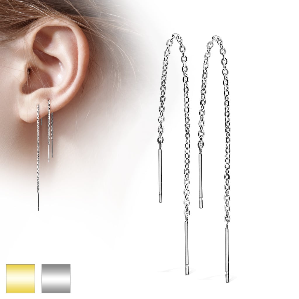 Chained Free Falling Two Bars Stainless Steel Earring (SE3369)