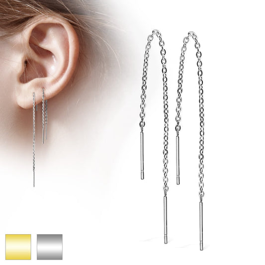 Chained Free Falling Two Bars Stainless Steel Earring (SE3369)